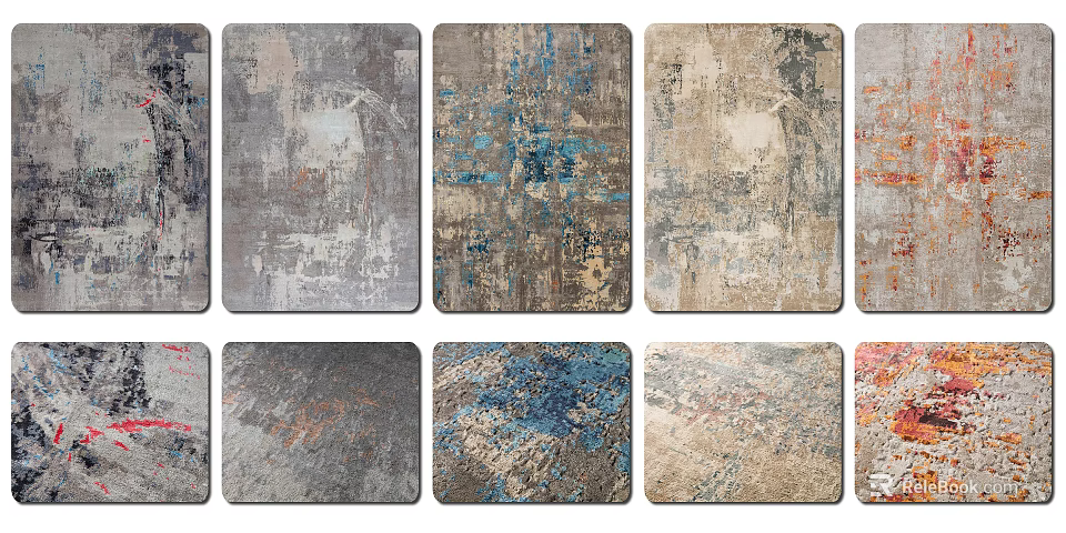 Modern Abstract Square Rugs with Colorful Textured Patterns and Artistic Designs 3d model 