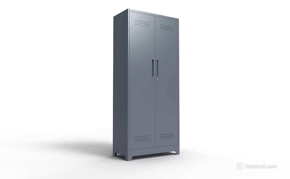 Modern Gray Metal Storage Cabinet with Double Door and Perforated Design 3d model 