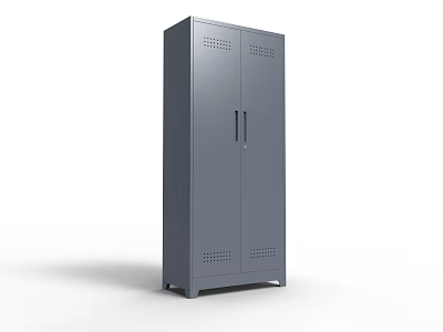 Modern Gray Metal Storage Cabinet with Double Door and Perforated Design 3d model