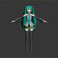 3D Anime Character Hatsune Miku With Teal Hair Twin Tails And Outfit