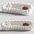 Modern White Sectional Sofa with Quilted Padded Design and Decorative Pillows White Floral Brown Bear
