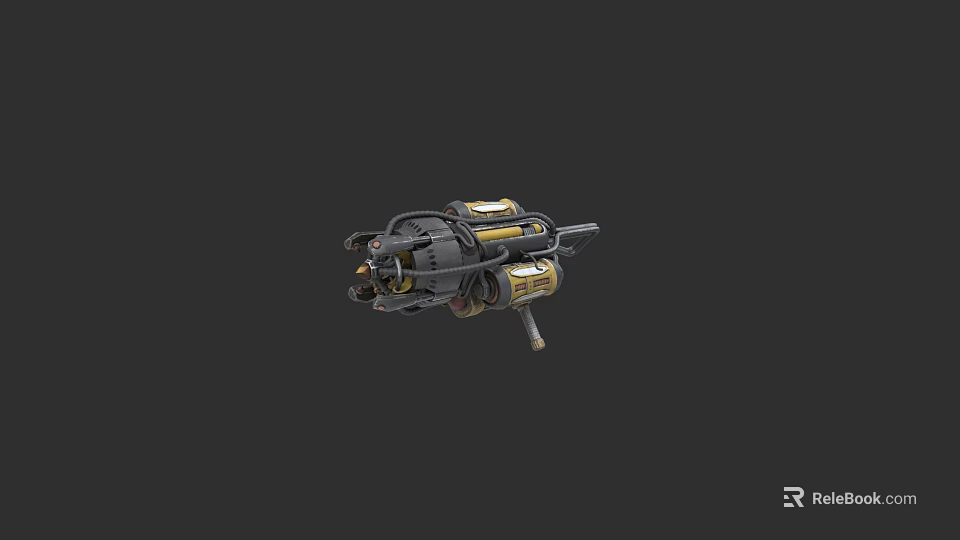 Mechanical Multi Barrel Sci Fi Weapon With Metal Structure And Yellow Components 3d model 