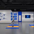 Modern Corporate Exhibition Hall Interior With Digital Screens And Robot