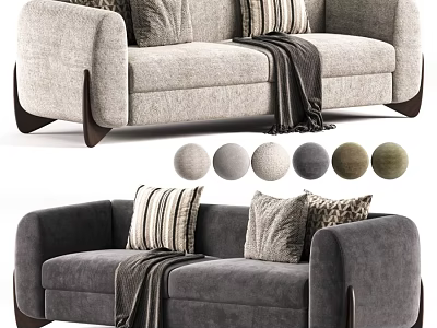 Modern Stylish Fabric Double Seater Sofa With Multiple Color Choices And Decorative Throw Pillows 3d model