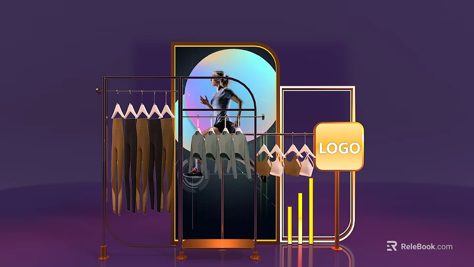 Modern Metal Clothes Rack With Hanging Pants Tops And Undergarments For Retail 3d model 