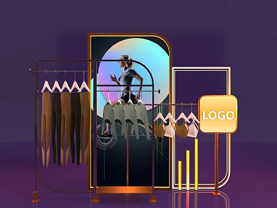 Modern Metal Clothes Rack With Hanging Pants Tops And Undergarments For Retail 3d model