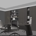 Modern Luxury Executive Office With Spacious Work Desk Comfortable Chairs And Practical Full Wall Bookcases
