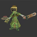Cartoon Character With Golden Crown Brown Robe Large Sword And Gold Coins