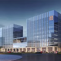 Modern Glass Office Buildings With Curtain Wall Facade And Urban Road View