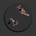 Two Female Characters In Colorful Outfits With Pink Skis Standing On Gray Round Base