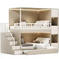 Wooden Bunk Bed Interior Design With Staircase Storage Cabinets And Lighting