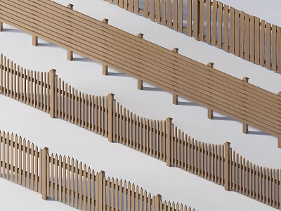 Classic And Modern Wooden Garden Fences With Natural Wood Color And Diverse Rail Designs 3d model