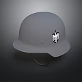 Classic Gray Helmet Design Featuring Black Emblem And Smooth Surface