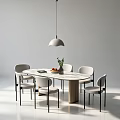 Modern Minimalist Dining Table With Four Chairs Fruit Book And Hanging Pendant Light