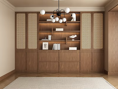 Modern Wooden Bookcase Interior Design With Open Shelves Books And Decorative Items 3d model
