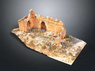 Ancient Stone Ruins Scenery With Arched Doorways And Deserted Grass Covered Ground 3d model