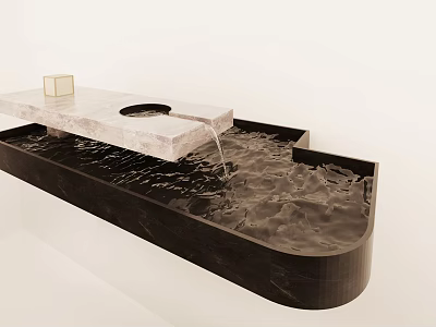 Water Fountain With Marble Countertop Square Object Circular Hole And Water Flowing Into Black Basin 3d model