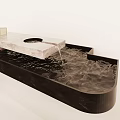 Water Fountain With Marble Countertop Square Object Circular Hole And Water Flowing Into Black Basin