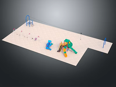 Outdoor Playground Setup With Green Slide Climbing Frame Pink Swings And Blue Poles 3d model