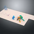 Outdoor Playground Setup With Green Slide Climbing Frame Pink Swings And Blue Poles