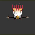Anime Style Character With Blonde Hair Dark Red Uniform Sword Flame Patterns And Red Scarf