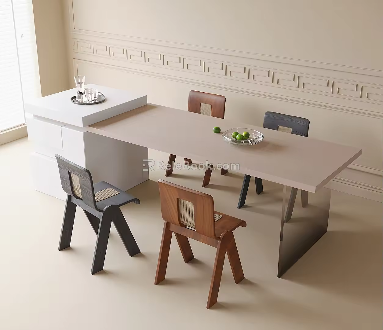 Modern Dining Table and Chair Combination Island Table Single Chair 3d model