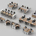 Modern Office Desk And Chair Combination Designs With Multiple Workstation Layouts And Computers