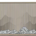 Modern Interior Decorative Partition With Vertical Slats Mountain Pattern And Marble Base