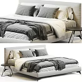 Modern Double Bed Design With Gray White Bedding Pillows And Wooden Nightstand