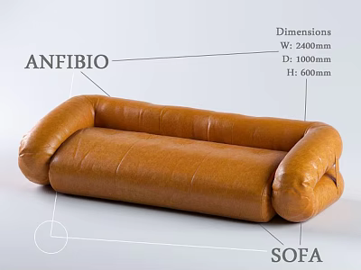ANFIBIO Brown Leather Two Seater Sofa With Dimensions W 2000mm D 900mm H 600mm 3d model