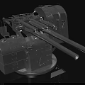 Detailed Artillery Weapon Model with Gun Barrel Mount Base and Storage Box