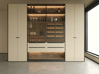 Modern Interior Wine Cabinet With Glass Door Wine Bottles And Glass Holders 3d model