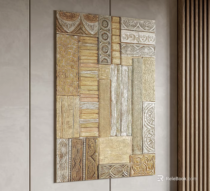 Textured Mixed Pattern Wall Decor With Neutral Tones For Modern Home 3d model