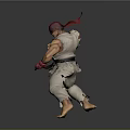 Muscular Karate Character in White Uniform with Red Headband Black Belt and Fighting Stance