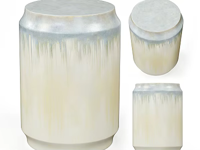 Cylindrical Ceramic Dining Table in Creamy White with Blue Drip Effect Smooth Surface Modern Design 3d model