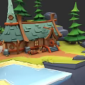 Fairy Tale Detached Villa with Pine Trees Small Lake Green Lawn and Wooden Barrels
