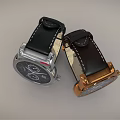 Modern Gold and Silver Watches With Black Dial And Leather Strap Design