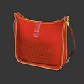 Red Leather Shoulder Bag With Perforated H Pattern And Adjustable Strap Design