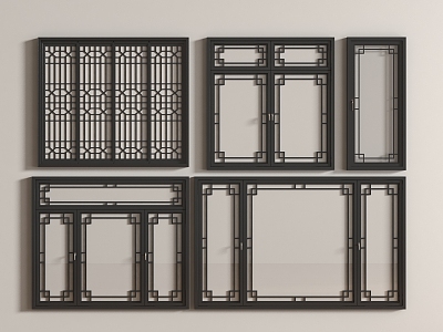 New Chinese-style casement window combination window frame 3d model