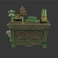 Vintage Wooden Cabinet With Dessert Display Cake Stand Fruit Bowl And Chocolate Bars
