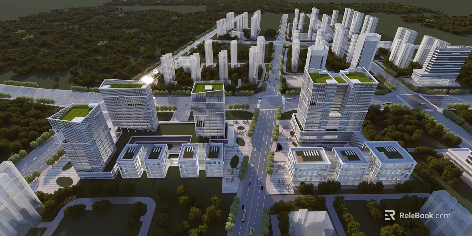 Large Scale Industrial Factory Complex With Modern Buildings Green Spaces And Roads 3d model 