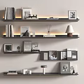 Modern Wall Mounted Shelving Unit With Books Photo Frames And Decorative Items 3d model