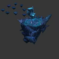 Floating Rocky Island With Stone Steps Lush Vegetation And Blue Tones