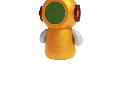 Yellow Toy Robot With Green Round Eyes Red Ears And White Arms 3d model