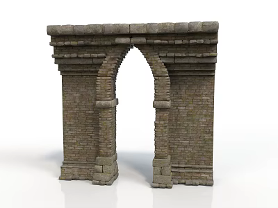Modern Building Entrance Scene With Stone Arch And Brick Wall Details 3d model