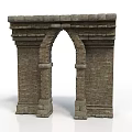 Modern Building Entrance Scene With Stone Arch And Brick Wall Details