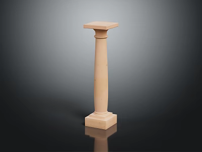 Isolated Stone Column With Pedestal Base And Square Top And Reflection On Gray Background 3d model
