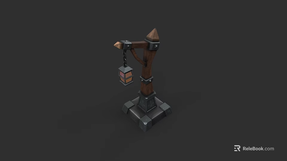 Wooden Candle Lamp Stand With Hanging Lantern And Square Decorative Base 3d model 