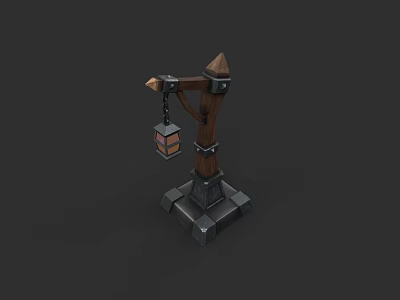 Wooden Candle Lamp Stand With Hanging Lantern And Square Decorative Base 3d model