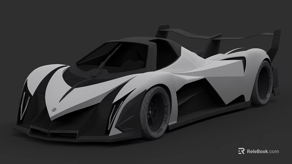 Sleek Black And White Race Car With Modern Aerodynamic Design And Rear Wing 3d model 